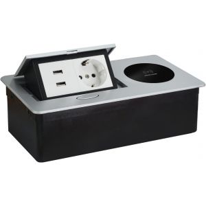 Bloc Multiprise Escamotable avec Chargement Sans Fil pour Encastrer au Bureau,Aluminium Prise Encastrable Plan de Travail Prises+2 USB A,Multiprise Electrique pour Cuisines,1.8M C&acirc;ble - Neuf