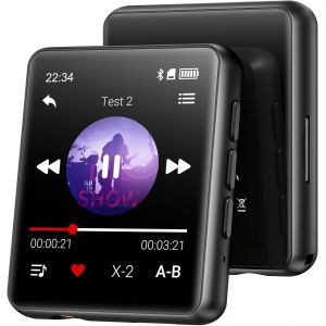 Lecteur MP3 Bluetooth, 128 Go Lecteur de Musique, Haut-Parleur Int&eacute;gr&eacute; et Radio FM, Mini &eacute;cran Tactile de 1,8'' MP3 - Parfait pour Enfants et Les Sports (Noir) - Neuf