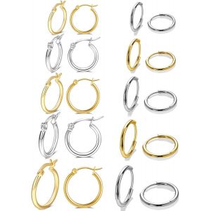 Kal-Ensemble De 10 Paires De Boucles D'oreilles Rondes Pour Femmes Hommes Filles Boucle D'oreille En Cartilage Légère En Acier Inoxydable À Cliquet Sans Fin Hypoallergénique 10-18mm - Neuf