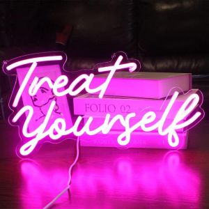 Treat Yourslef Panneau Lumineux Néon Led Avec Alimentation Usb Pour Décoration Murale, Chambre À Coucher, Fête D'anniversaire, Noël, Mariage (41 X 22 Cm) - Rose - Neuf