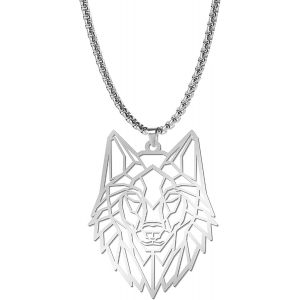 Kal-Collier Pendentif En Forme De Loup Squelette, &Eacute;l&eacute;ments De T&ecirc;te D'animal Classique Bois For&ecirc;t Nature Charme Bijoux En Acier Inoxydable Cadeau Pour Gar&ccedil;ons Hommes Filles - Neuf