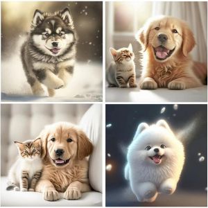 Oayew-Perle Diamant A Coller Animaux Lot De 4 30x30 Cm Diamond Painting Chat Broderie Diamant Chat Tableau Diamant Chien Peinture Diamant Chat Et Chien Broderie Diamant Chat Et Chaton Enfant - Neuf