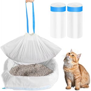 Kalanka-40 Sacs Pour Liti&egrave;re &Agrave; Chat, 65&times;30cm Sacs &Agrave; D&eacute;chets Pour Bac &Agrave; Chat Avec Cordon De Serrage, Sacs R&eacute;sistants &Agrave; La D&eacute;chirure & &Eacute;tanches Pour Liti&egrave;re Chats Et D&eacute;chets D'animaux - Neuf