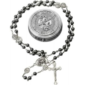 Tianyi-Chapelet Saint Michel, Collier De Perles En Pierre D'hématite, Perles De Gloire En Métal, Médaille Et Croix De L'archange Avec Boîte Cadeau En Métal - Neuf