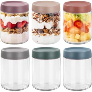 CMWS-6Pcs 500ml Overnight Oats Jars,Bocaux en Verre Réutilisables avec Couvercles,Boîtes À Avoine de Nuit,rPot Yaourt en Verre Avec Couvercle,Mason jar pour L'Avoine,Salade,Pudding,Confiture - Neuf