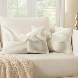 Cauc-No&euml;l Lot De 2 Housse Coussin En Velours C&ocirc;tel&eacute; 40x60cm Blanc Cr&egrave;me Housse De Coussin Decoratif Coussin De Canap&eacute; Moderne Doux D&eacute;co Coussin De Canap&eacute; - Neuf