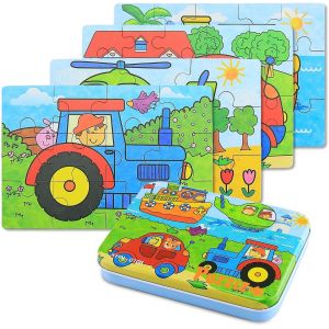 ERYI-Puzzle Enfant 2 3 4 Ans - 5 En 1 Progressif Educa Puzzles Avec Boîte, Jouet Éducatif Montessori Apprentissage Cognitif, Drôle Jeux Cadeau Anniversaire Pour Fille Garçon Bebe (Véhicule) - Neuf