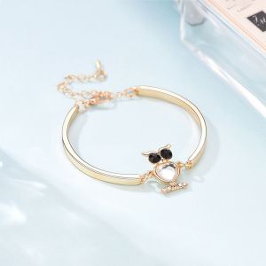 Bracelet Chaine Reglable En Alliage Avec Strass Pour Femme, Motif Hibou, Bijoux - Neuf