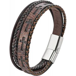 Kalanka-Bracelet Cuir Homme, Bracelet Perle Homme, Noir Bleu Marron Bracelets Pour Hommes, Avec Boîte Cadeau - Neuf