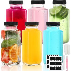 Lot De 6 Petite Bouteille En Verre Avec Bouchon,Bouteille Verre 250ml,Bouteilles Miniatures Avec Pinceau,Étiquette Et Stylo,Bouteille Arrangé Vide,Mignonette Vide,Pour Le Gingembre - Neuf