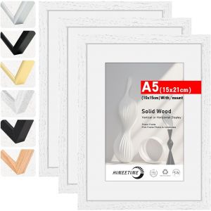 Cmwx-&reg; 3x Cadre Photo Din A5 14,8x21 Cm Cadre Photo En Bois Blanc En Bois Massif, Photo Avec Passe-Partout 10x15 Cm, Pour Tenture Murale Ou D&eacute;coration De Table - Neuf