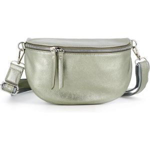 SJZG-Sac Banane Bandouli&egrave;re Femme Iris&eacute; - Porte Epaule Crois&eacute; Ou Devant Poitrine Ultra L&eacute;ger - Brillant Similicuir Souple - Mode Et Chic - Taupe M&eacute;tallis&eacute; - Neuf