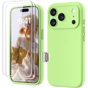 KALANKA-4 en 1 Coque iPhone 17 Pro Silicone avec Bouton de Contr&ocirc;le Cam&eacute;ra, avec 2 Verre Tremp&eacute;, 360&deg; Protection &Eacute;tui Pr&eacute;cise R&eacute;sistant aux Rayures Antid&eacute;rapant Phone Case 6.3"", Vert Printanier - Neuf