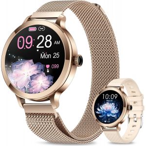 Checarzhn--No1-Montre Connectée Femme Avec Appels,1.1"" Amoled Ronde Smartwatch,Montre Connectee Avec 110+ Sport/Spo2/Bp/Fréquence Cardiaque/Sommeil Moniteur,Ip68 Fitness Tracker Android Ios Or Rose - Neuf