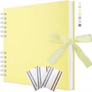 Album de Scrapbook 29 x 21,5 cm avec Ruban,Album Photo en Papier Créatif pour Mariage et Anniversaire,Album Photo DIY Familial avec Autocollants de Coin 40 Pages Jaune Clair - Neuf