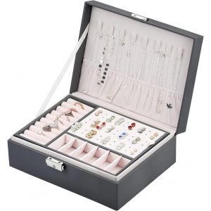 Coffret À Bijoux En Cuir Pour Femme, Original, Rectangulaire, À Deux Niveaux, Avec Serrure, Pour Bagues, Boucles D'oreilles, Bracelets - Neuf