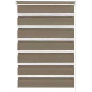 Store Enrouleur Double &Agrave; Coller Ou Clipser, Jour/Nuit, Commande Lat&eacute;rale, Bandes Transparentes Et Occultantes, Kit De Montage Inclus, Moka, 45 X 150 Cm (Lxh) - Neuf