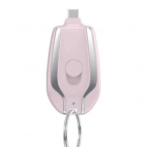 Trousseau Chargeur Portable 1600mAh Ultra-Compact Power Bank avec Charge Rapide pour les Téléphones Android Rose type c - Neuf