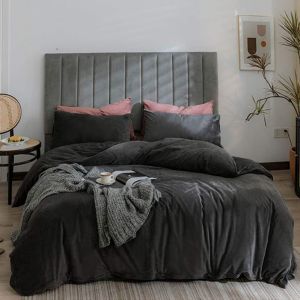 Sjzg-Housse De Couette Flanelle 200 X 200 Cm Gris Fonc&eacute; - Parure De Lit En Velours Chaud Ultra Doux Avec Fermeture &Eacute;clair, Linge De Lit 2 Personnes Hiver Avec 2 Taies D'oreiller 65x65 Cm - Neuf
