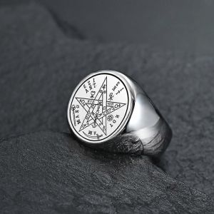 Tétragramme Juif Pentagramme Hébreu Anneaux Anneau Pentacle En Acier Inoxydable Pour Hommes Sorcellerie Puissance Protection Amulette Jewely - Neuf