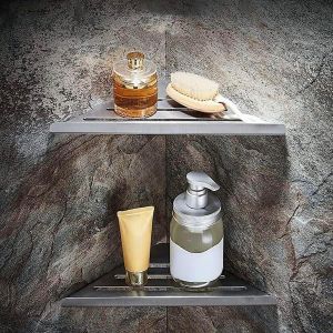 2 Pi&egrave;ces &Eacute;tag&egrave;res d'angle Pas de Per&ccedil;age Chariot de Douche Panier de Rangement Mural Auto-adh&eacute;sif, Autocollant Rangement pour Organisateur de Douche Acier Inoxydable &Eacute;tag&egrave;re (Bross&eacute;) - Neuf
