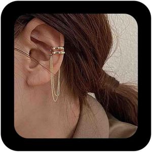 Kal-Boucle D'oreille Manchette &Agrave; Pompon En Or Boucle D'oreille Manchette Cartilage R&eacute;glable Boucle D'oreille Manchette Pendante En Cha&icirc;ne Boucle D'oreille Manchette En Fausse H&eacute;lice Boucle - Neuf