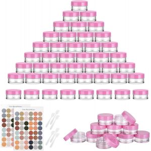 64PCS-5g/5ml Petit Pots Vide Cosmétiques,Contenants Cosmétiques Pot Échantillon Transparent avec Spatule et Étiquette,Petits Pots en Plastique Clair de Voyage pour Lotion/Crème.[K85] - Neuf