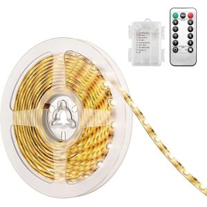 Bande Lumineuse Led De 3 M, 90 Led, Aliment&eacute;e Par Piles, Avec T&eacute;l&eacute;commande, 8 Modes, Intensit&eacute; Variable, Minuterie, Autocollante, D&eacute;coupable, &Eacute;tanche Pour R&eacute;tro&eacute;clairage Tv, Ordinateur, - Neuf
