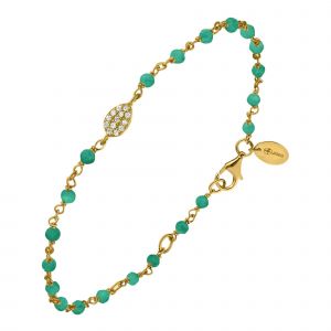 Bracelet Argent Dor&eacute; Goutte Serti Blanc Pierre Onyx Vert - Neuf