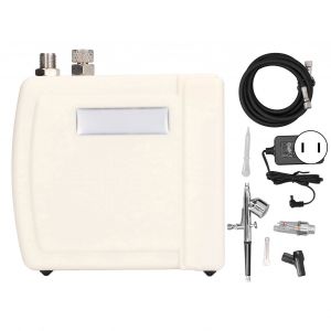 XYONG Kit aerographe double action avec compresseur d'air, filtre a huile et eau, connecteur de tuyau de raccordement pour maquillage, prise americaine blanche 100-240 V - Neuf