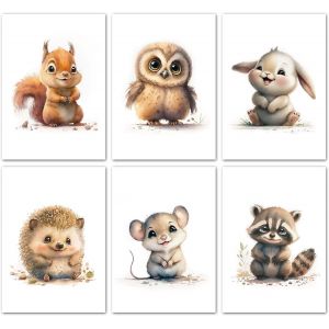 Eryi-Affiche Décorative - Animaux De La Forêt - Poster Images Murales A4 Sans Cadre Photo - Tableaux Chambre D'enfant Pour Garçon Filles - Décoration Chambre De Bébé - Neuf