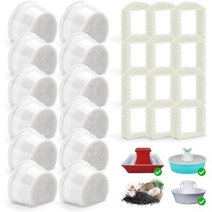 Chenquansarl-Lot De 12 Filtres De Rechange Pour Fontaine À Eau Petsafe Drinkwell Et 12 Filtres En Mousse Pour Fontaine À Chat Avalon, Pagoda, Gallon, Sedona, Seascape Seaside Butterly - Neuf