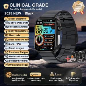 Montre connectée ECG + PPG + HRV pour hommes et femmes, moniteur de santé, moniteur de rythme cardiaque et acide urique, appels Bluetooth, moniteur de rythme cardiaque ,Acier Noir B 2A - Neuf