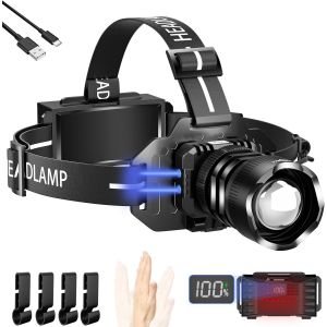 Lampe Frontale Ultra Puissante 90000lm, Rechargeable Usb C 3 Modes Lampe Frontale R&eacute;glable &Agrave; 90 &deg;, Longue Dur&eacute;e, Zoomable, 3 Modes Lampe Frontale Led Pour Course &Agrave; Pied Camping Randonn&eacute;e - Neuf