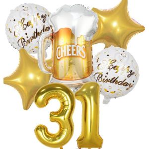 SJZG-Ballon 31 Ans Anniversaire Homme Femme, Decoration Anniversaire 31 Ans, Ballon Anniversaire 31 Ans Or, Ballon Bi&egrave;re Ballon Bouteille Verre &Agrave; Vin Decoration Pour Anniversaire 31 Ans Femme Homme - Neuf
