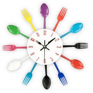 ERYI-Horloge De Cuisine Effet Miroir Avec Cuillère, Fourchette, Autocollant Amovible En 3D Pour La Décoration De La Maison 32*32*4Cm Coloré - Neuf