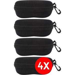 Étui Rigide À Lunettes De Soleil - [Pack 4 Unités] Boîte [Noire] Vue Protection Lecture Natation Avec Clip Attache Ceiunture Femme Homme Enfant Voiture Mode Design Fashion Fermeture Éclair - Neuf