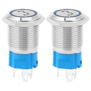Lot de 2 interrupteurs a bouton-poussoir momentanes en metal, 5 broches, trou de montage de 16 mm, avec LED et chiffres, 3 bleus, 220 V CA - Neuf