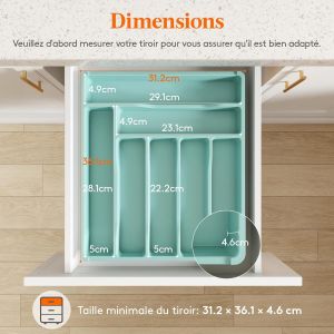 Range Couverts Pour Tiroir,Organisateur Couverts Tiroir Cuisine Rangement Ustensiles Bac De Rangement Couvert Pour Cuillères Fourchettes Couteaux Vaisselle,7 Compartiments,Turquoise - Neuf