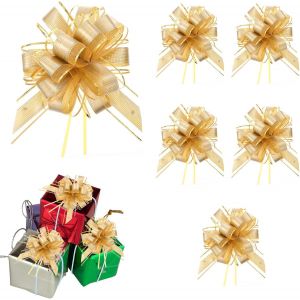 Kal-Lot De 6 Grands Noeuds Cadeaux De 15 Cm - Grand Noeud &Agrave; Tirer - Ruban Cadeau Pour Emballage Cadeau - D&eacute;coration De Voiture - Noeuds D&eacute;coratifs Pour Mariage, Anniversaire, No&euml;l (Dor&eacute;) - Neuf