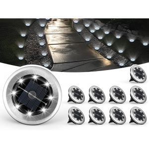 Lot De 10 Lampes Solaires De Jardin Et D'all&eacute;e, Lumi&egrave;re Blanche - Neuf