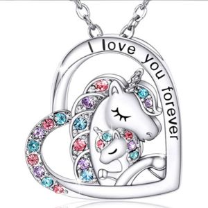 Collier Licorne Choker Collier Pendentif Licorne Cristal Arc-En-Ciel Charme Argent Collier C?ur Cristal Chaîne Collier Mère Fille Cadeau Bijoux Pour Femmes Filles - Neuf