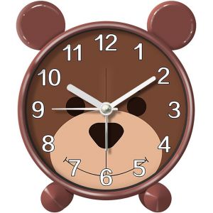 ERYI-Réveil Mignon, Réveil Ours De Dessin Animé, Réveil Pour Enfants, Petit Réveil De Chevet, Animal Silencieux, Sans Tic-Tac, Fonctionne À Piles Pour Chambre À Coucher - Neuf