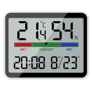 ChenQuanSarl-Hygromètre - Thermomètre D'Intérieur Numérique - Appareil De Mesure De La Température Préc - Grand Écran Lcd - Thermomètre Avec Horloge - Pour Serre Et Maison - Noir - Neuf