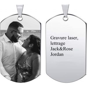 Kal-Plaque Militaire Personnalisable Homme Collier Photo Gravé & Personnalisé Prénom Pendentif Dog Tag C?ur/Rond/Carré/Chat/Ellipse En Acier Inoxydable,Cadeau D'anniversaire Pour Papa - Neuf