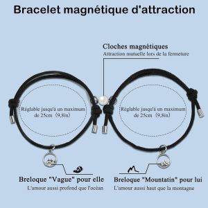 Bracelet Couple Amoureux Pour 2 Cadeau Couple Bracelet Aimanté 2 Pcs Cadeau Pour Son Copain Mari Épouse Amie[Bra9201830] - Neuf