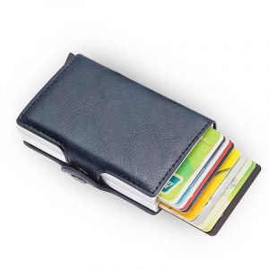 HUED-Porte-cartes de cr&eacute;dit antivol Rfid pour hommes, portefeuilles en cuir, bo&icirc;te en aluminium, sac &agrave; main en m&eacute;tal pour homme, petit &eacute;tui porte-cartes, portefeuille minimaliste-Blue - Neuf