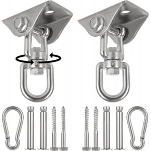 Ulteronixshop-Lot de 2 crochets de plafond en acier inoxydable pour fauteuil suspendu, robuste et robuste, crochet de balan&ccedil;oire pour poutres en bois, pivotants &agrave; 360&deg;, fixation pour fauteuil suspend - Neuf