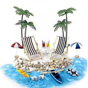18 Accessoires De Plage Miniatures Pour Maison De Poupee 1:12 Avec Chaise Longue, Parasol, Bateau Et Coquillage Pour Kits De Bricolage Mini Decor - Neuf