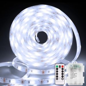 Chenquansarl-3m 90 Led Bande Lumineuse À Piles Avec Télécommande, Couverte Étanche Avec Minuterie, Bande Lumineuse Autocollante Découpable Pour Télévision, Cuisine, Décoration Extérieure(Blanc Froid - Neuf